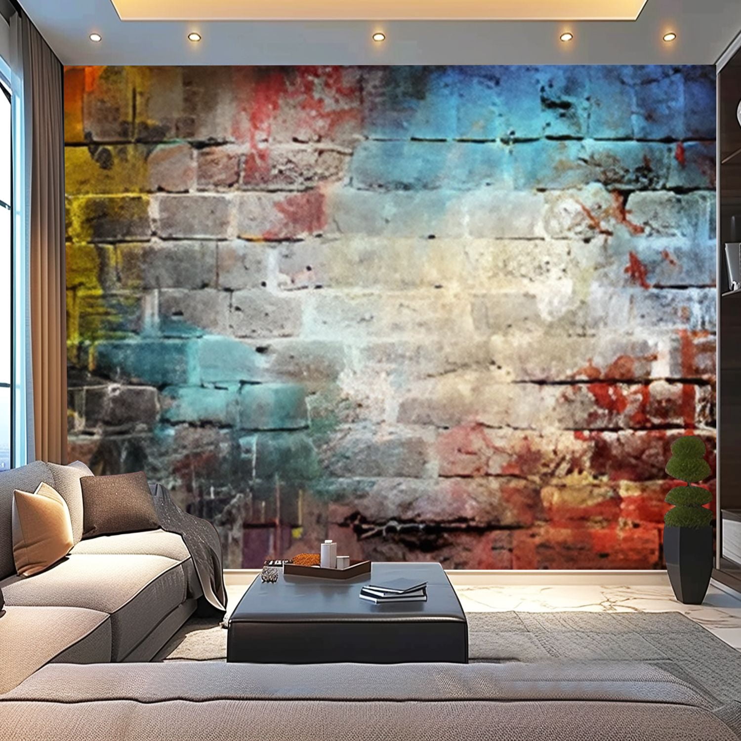 Peel and Stick Wallpaper Canvas Graffiti brick wall colorful Modern Art ...