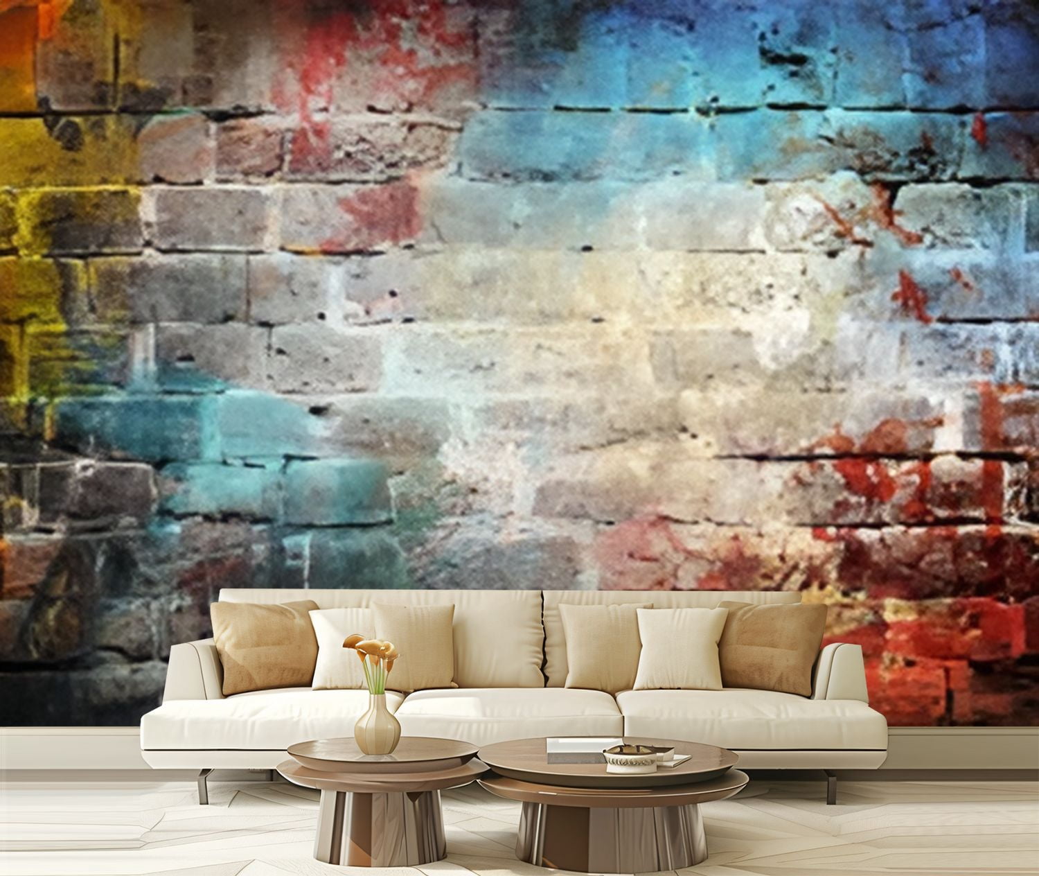 Peel and Stick Wallpaper Canvas Graffiti brick wall colorful Modern Art ...