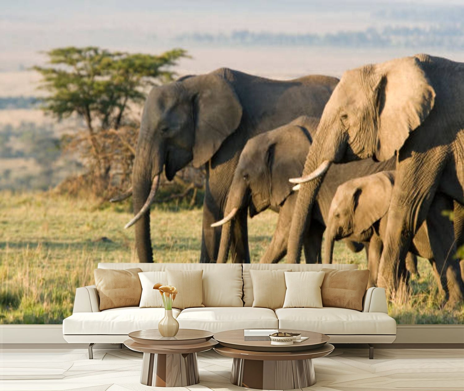 Peel and Stick Wallpaper Canvas Group African elephants wild Modern Art ...