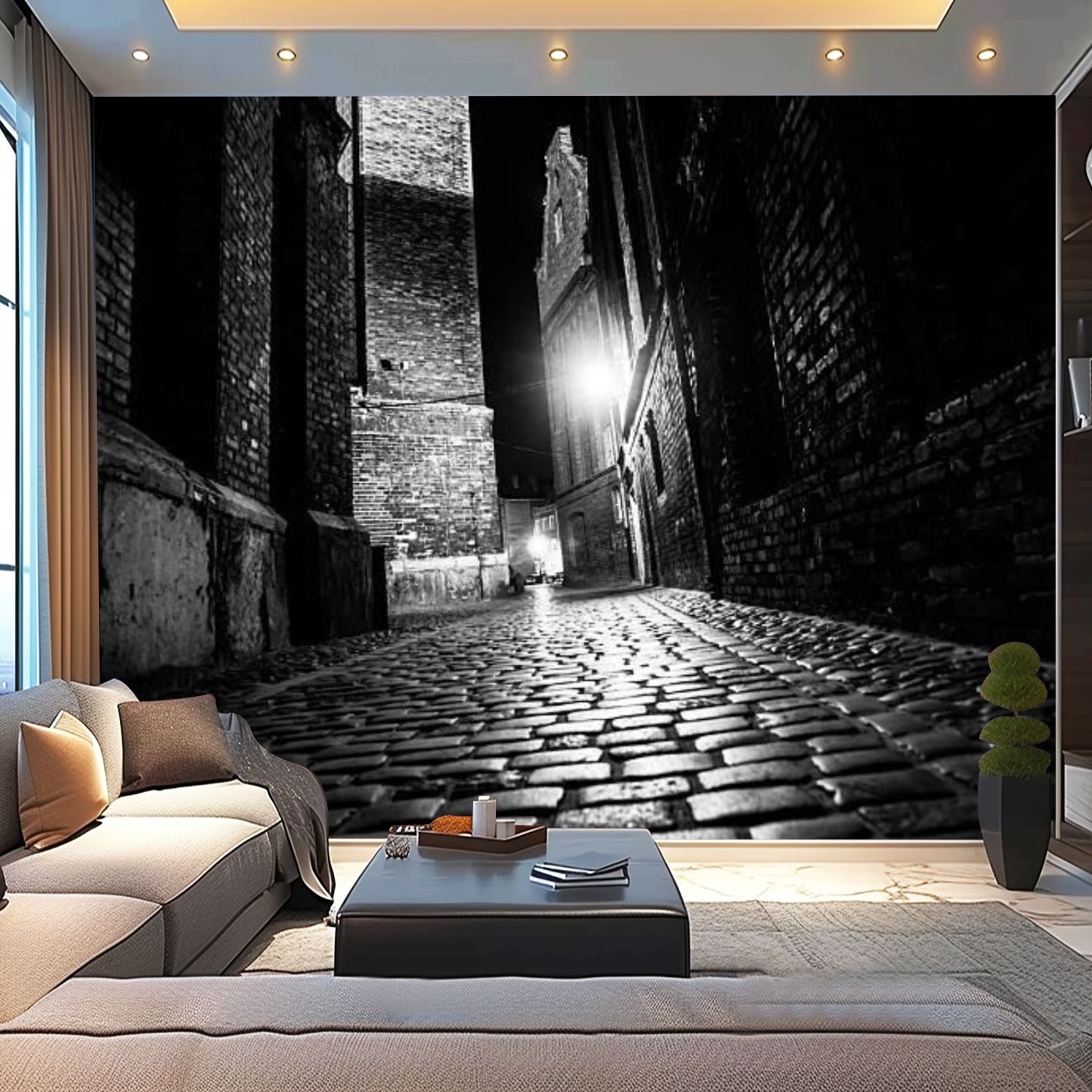 Photo inspiration: Fresh Look at Peel And Stick Wallpaper Canvas Illuminated Cobbled Street Old City