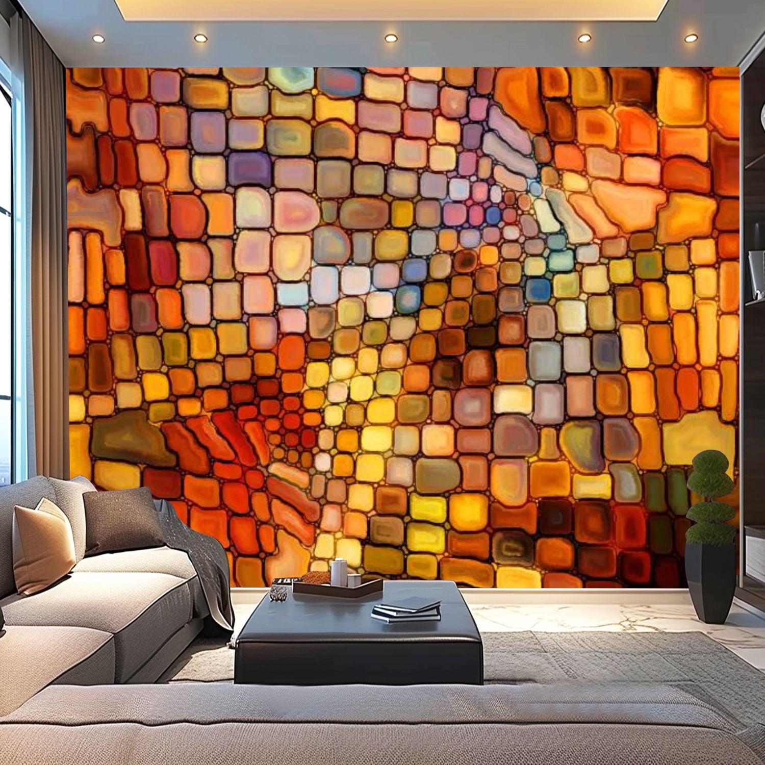 Peel and Stick Wallpaper Canvas Illusion Stained Glass Modern Art Wall ...
