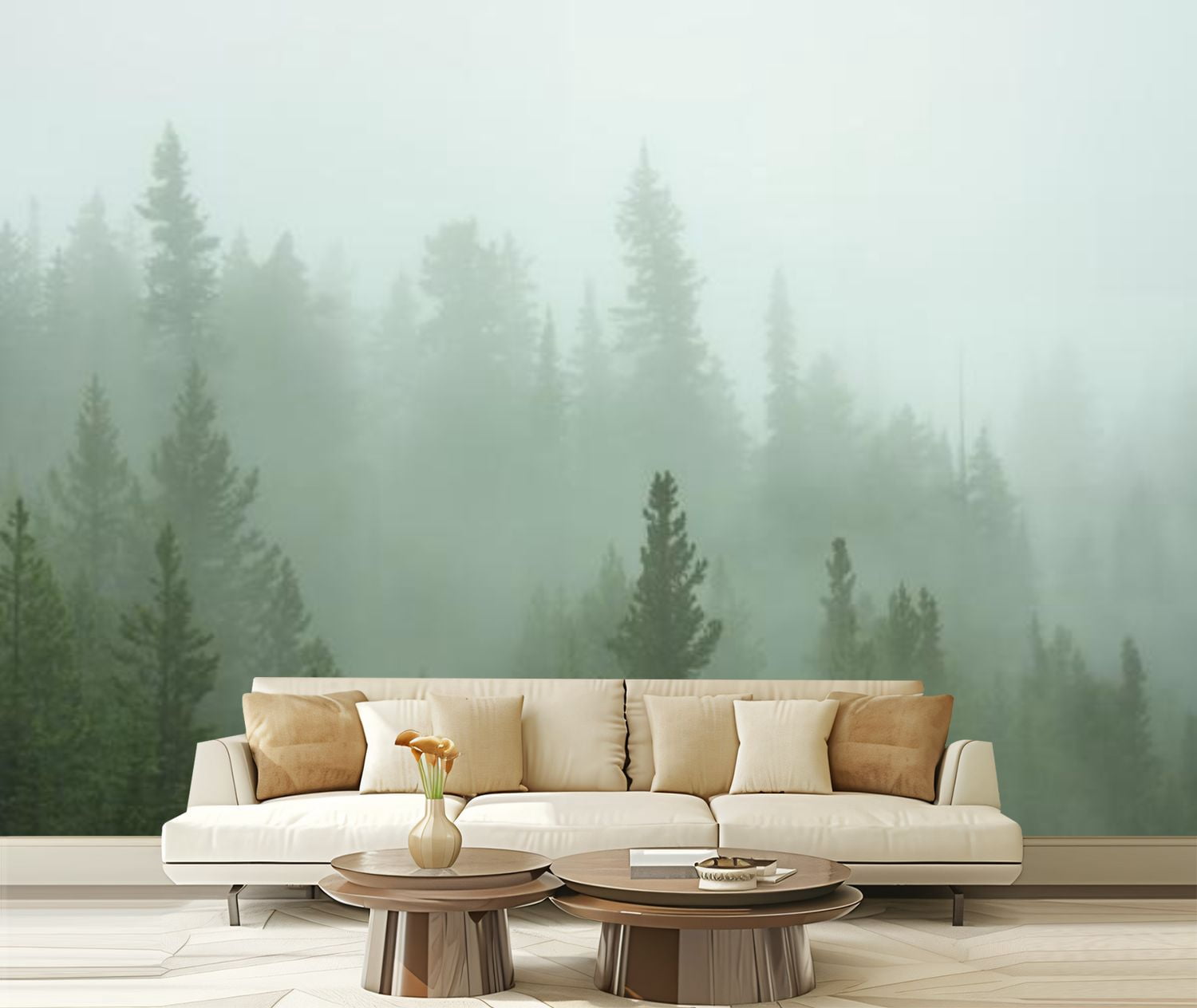 Peel and Stick Wallpaper Canvas Misty Pine Forest Modern Art Wall Mural ...