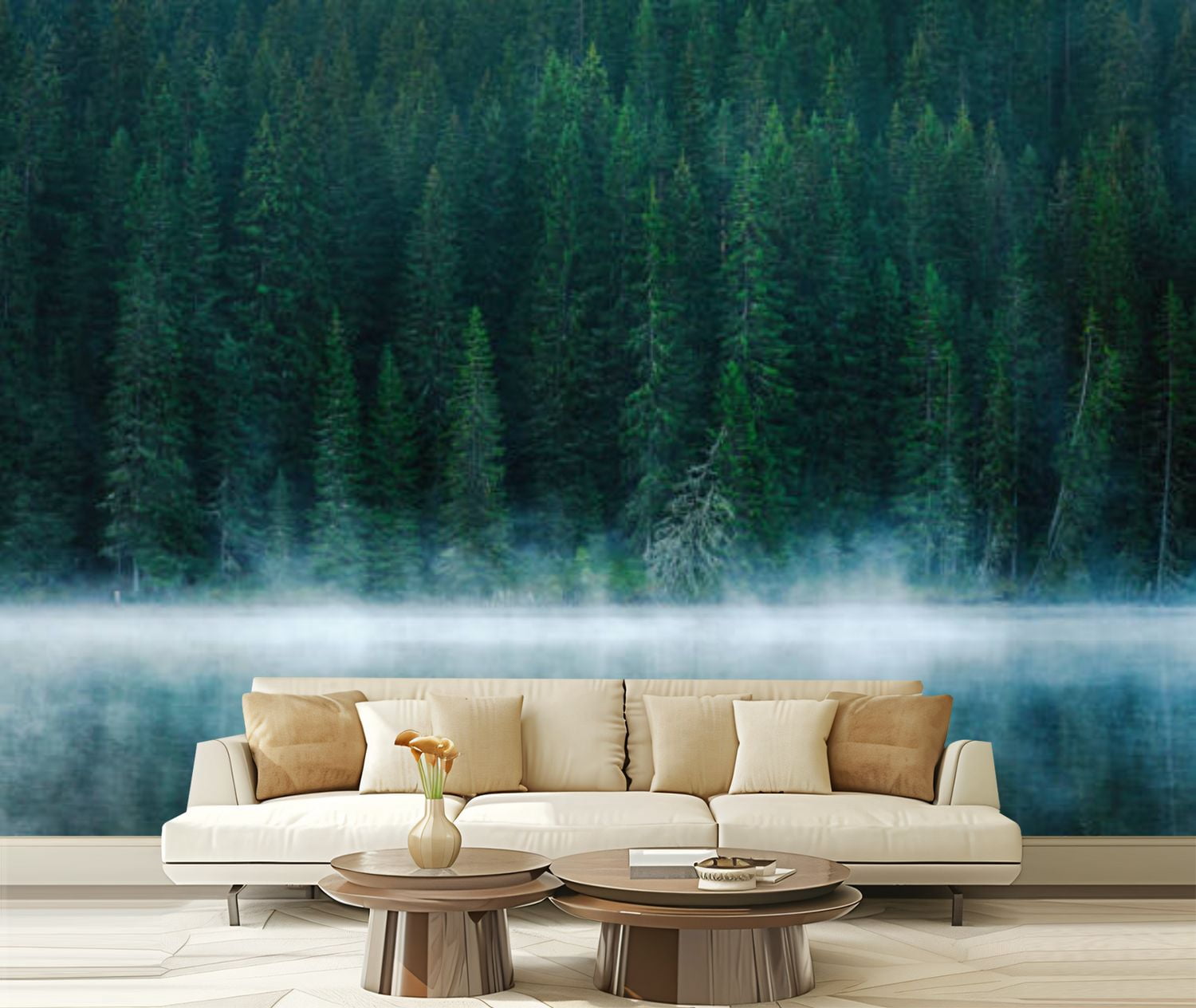 Peel and Stick Wallpaper Canvas Misty pine trees forest landscape photo ...