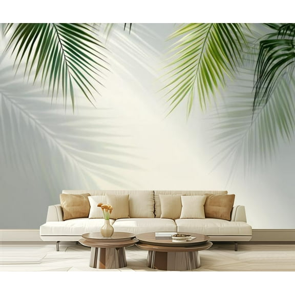 Peel and Stick Wallpaper Canvas Modern Tropical Palm Leaves Soft Neutral Tones Modern Art Wall Mural Decor Self Adhesive and Removable 69in x 98in