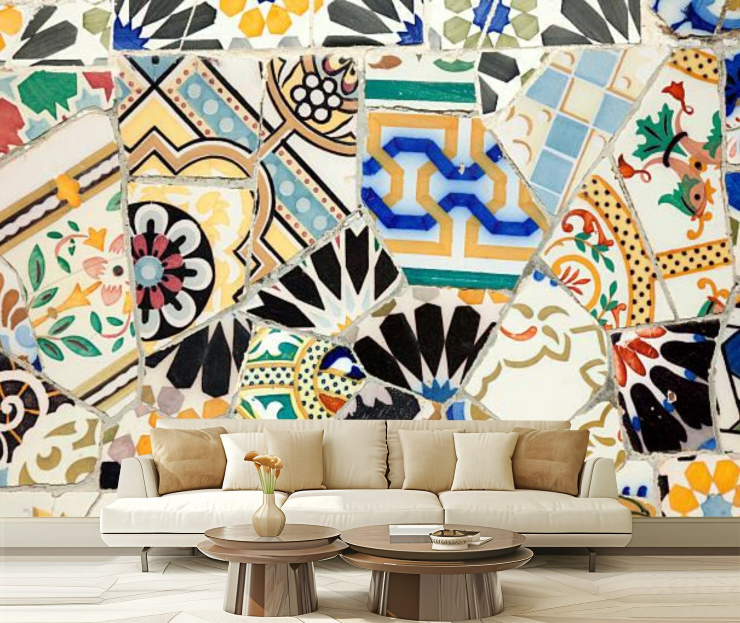 Peel and Stick Wallpaper Canvas Mosaics Parc Guell Spain Modern Art ...