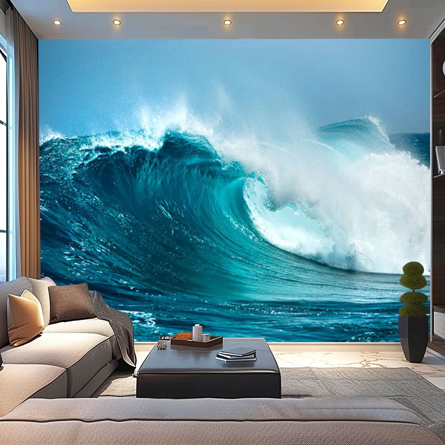 Peel and Stick Wallpaper Canvas Ocean wave Modern Art Wall Mural Decor ...