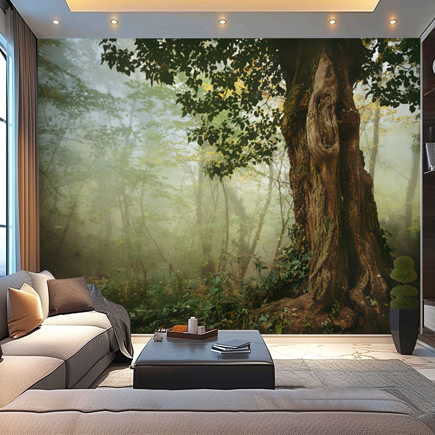 Peel and Stick Wallpaper Canvas Old tree misty forest Modern Art Wall ...