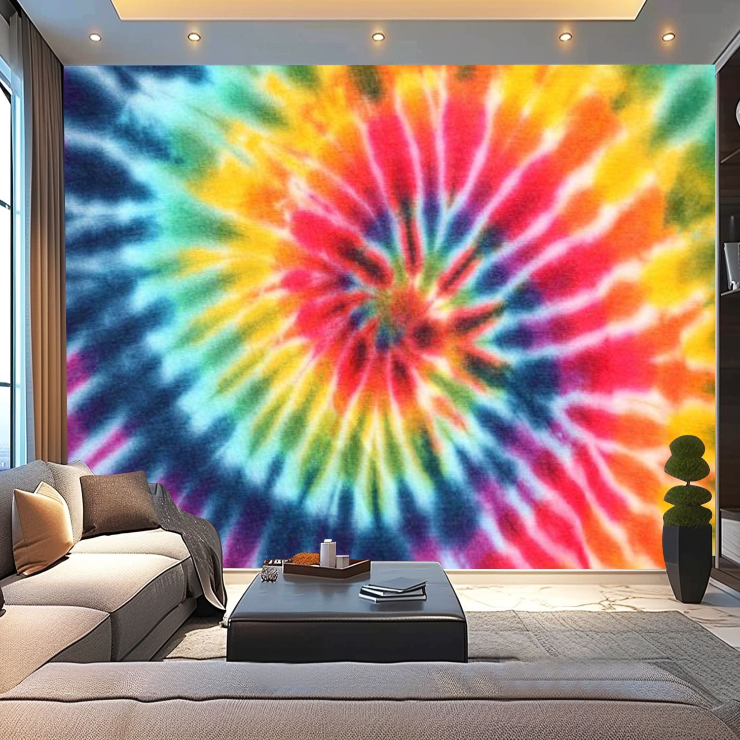 Peel and Stick Wallpaper Canvas Psychedelic Tie Dye Fabric Modern Art ...