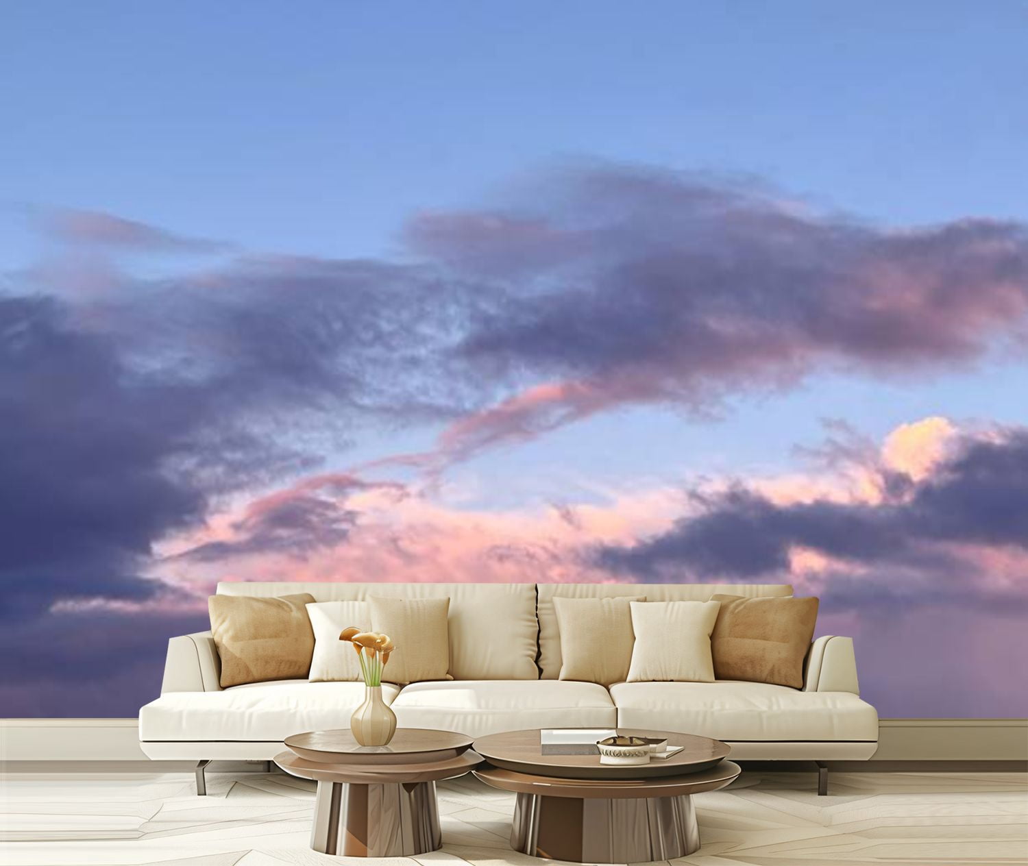 Peel and Stick Wallpaper Canvas Purple pale pink clouds sky Modern Art ...