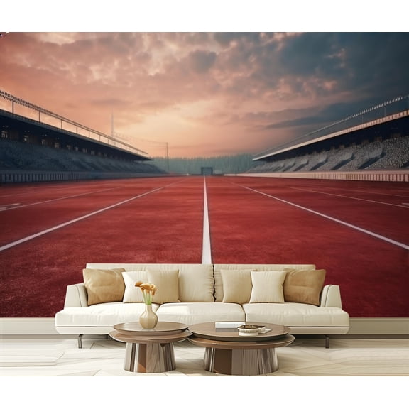 Peel and Stick Wallpaper Canvas Red running track stadium Pro Photo Modern Art Wall Mural Decor Self Adhesive and Removable 69in x 98in