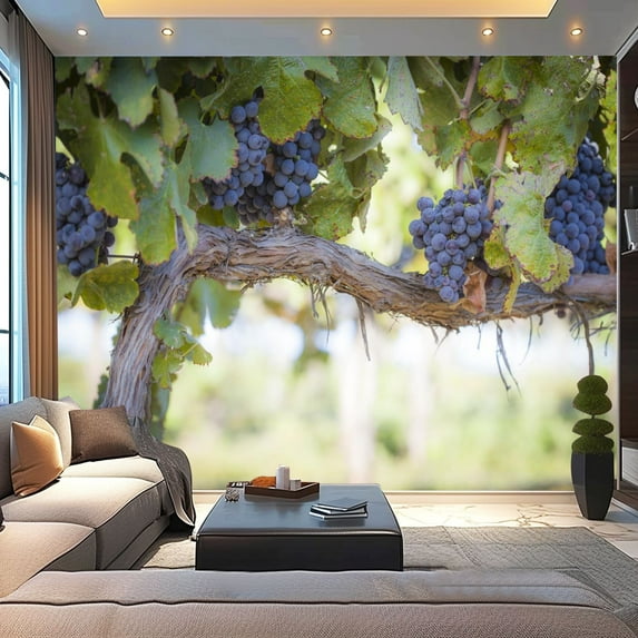 Peel and Stick Wallpaper Canvas Ripe Wine Grapes Vine Modern Art Wall Mural Decor Self Adhesive and Removable 100in x 144in