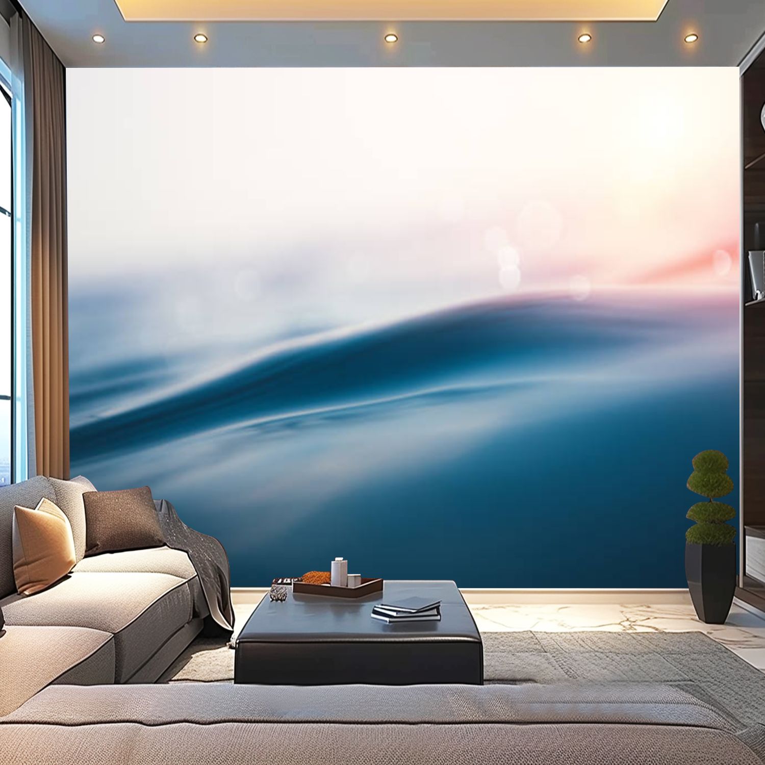Peel and Stick Wallpaper Canvas Sea Wave Sunset Modern Art Wall Mural ...