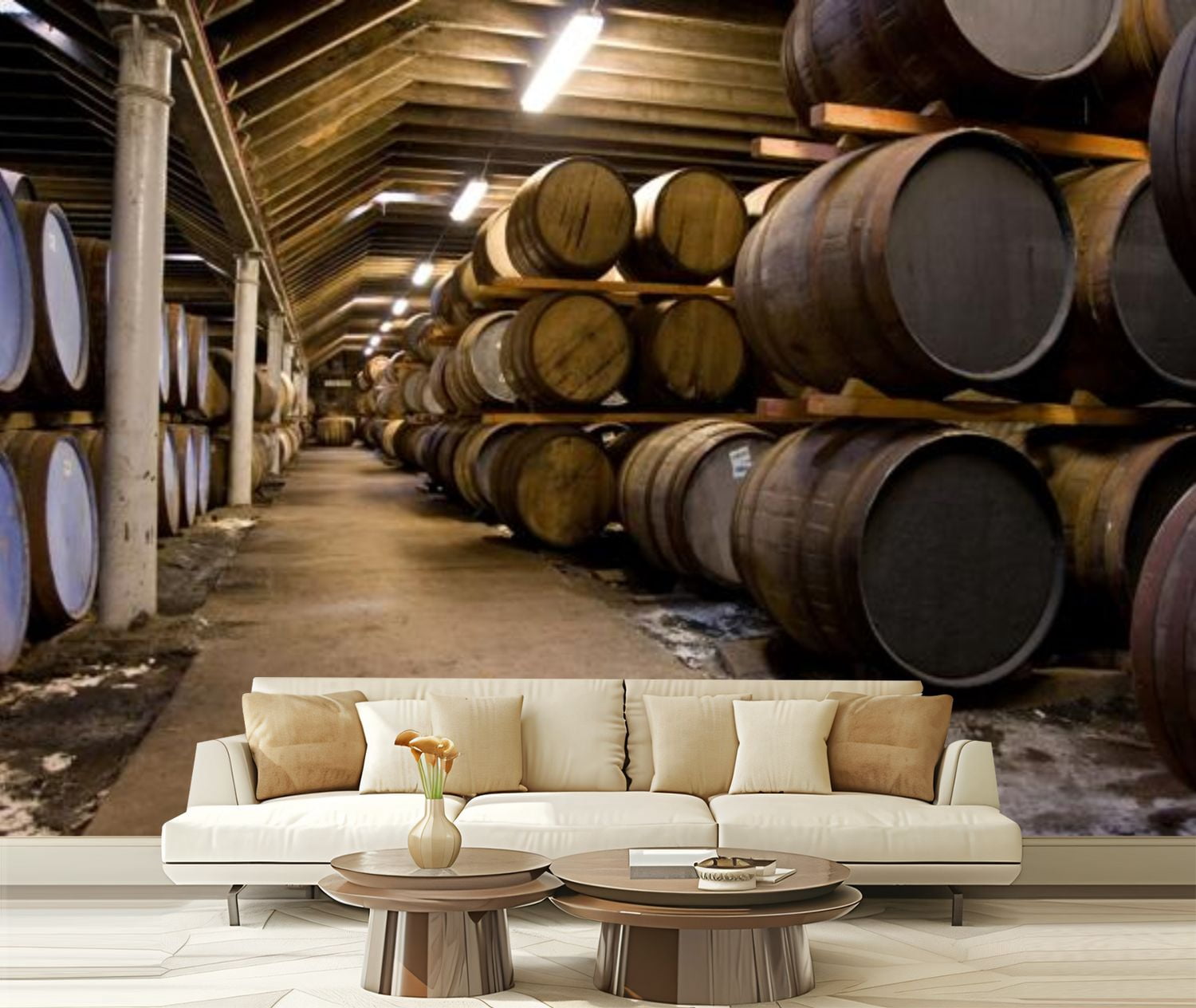 Peel and Stick Wallpaper Canvas Wooden whisky barrels Modern Art Wall ...