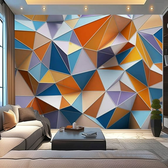 Peel and Stick Wallpaper Canvas abstract low colorful hexagon pictures Modern Art Wall Mural Decor Self Adhesive and Removable 100in x 144in