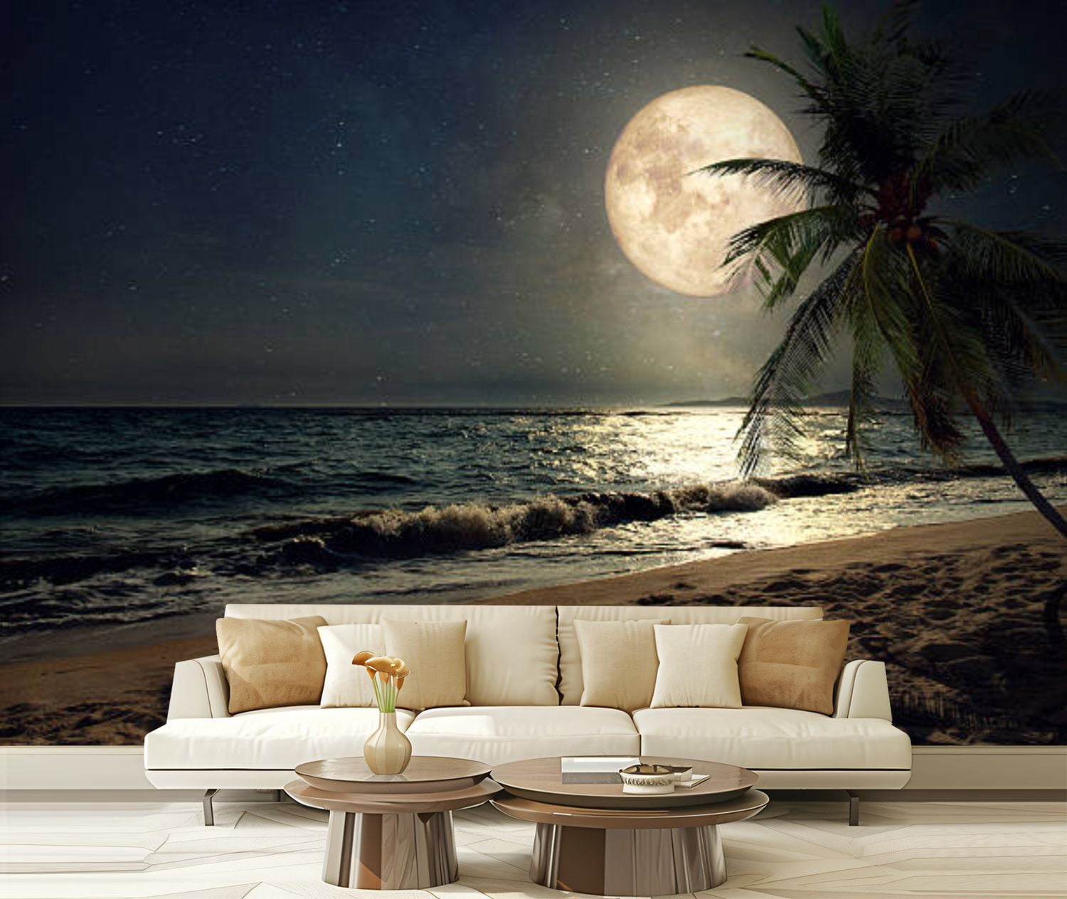 Peel and Stick Wallpaper Canvas beach full moon Modern Art Wall Mural ...