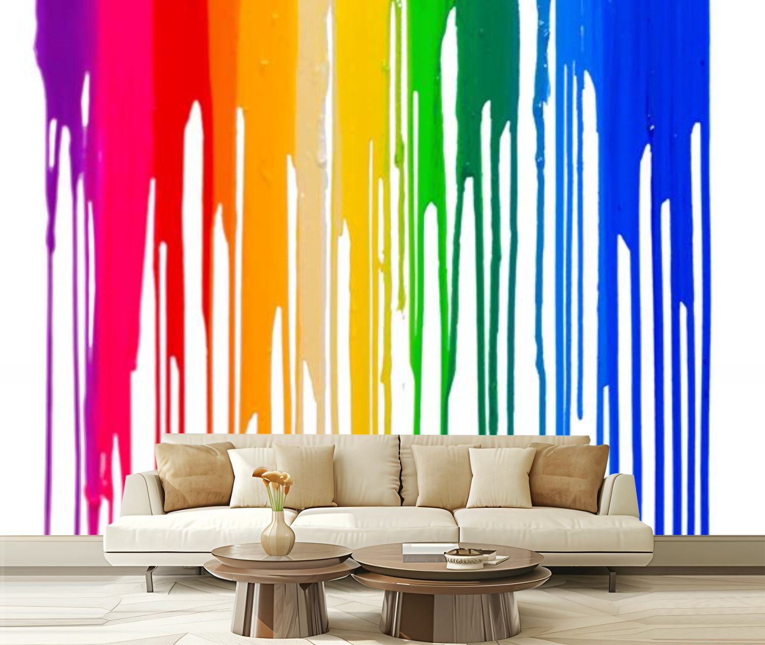 Peel and Stick Wallpaper Canvas rainbow colors paint dripping clipping ...