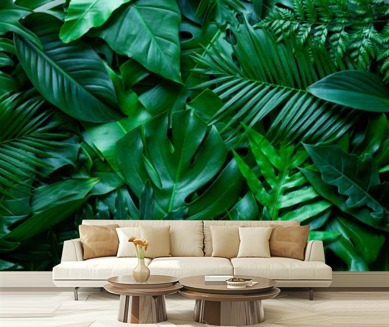 Peel and Stick Wallpaper Canvas tropical green monstera palms leaf ...
