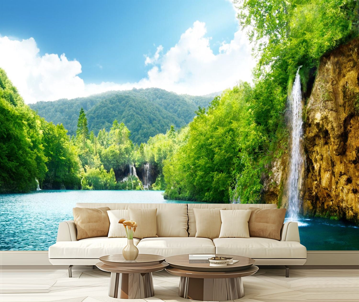 Peel and Stick Wallpaper Canvas waterfall deep forest Modern Art Wall ...