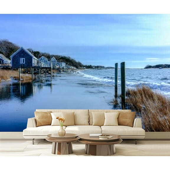 Peel and Stick Wallpaper Cape Cod winters day Modern Art Wall Mural Decor Self Adhesive and Removable 69in x 98in