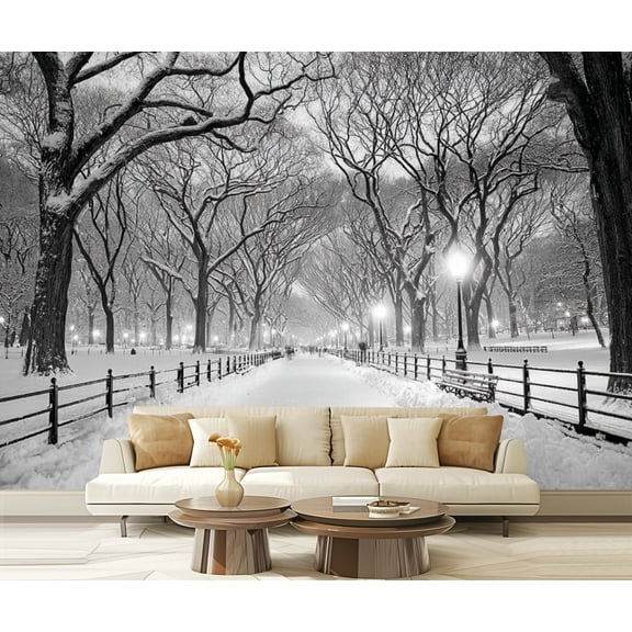 Peel and Stick Wallpaper Central Park NY covered snow dawn Modern Art Wall Mural Decor Self Adhesive and Removable 69in x 98in