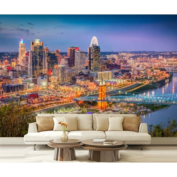 Peel and Stick Wallpaper Cincinnati Ohio Skyline Modern Art Wall Mural Decor Self Adhesive and Removable 69in x 98in