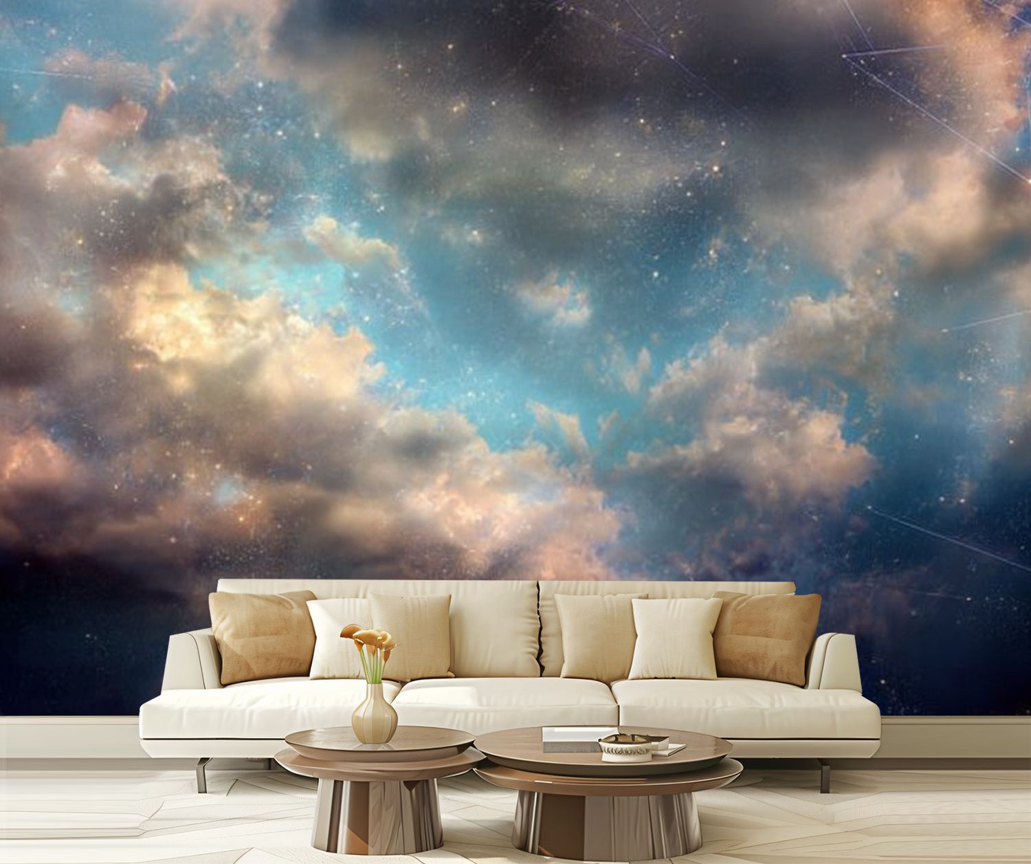 Peel and Stick Wallpaper Clouds stars Modern Art Wall Mural Decor Self ...