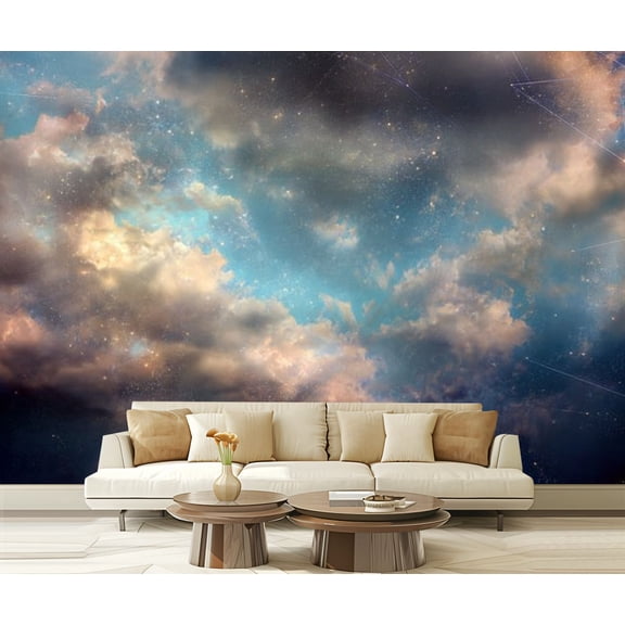 Peel and Stick Wallpaper Clouds stars Modern Art Wall Mural Decor Self Adhesive and Removable 69in x 98in