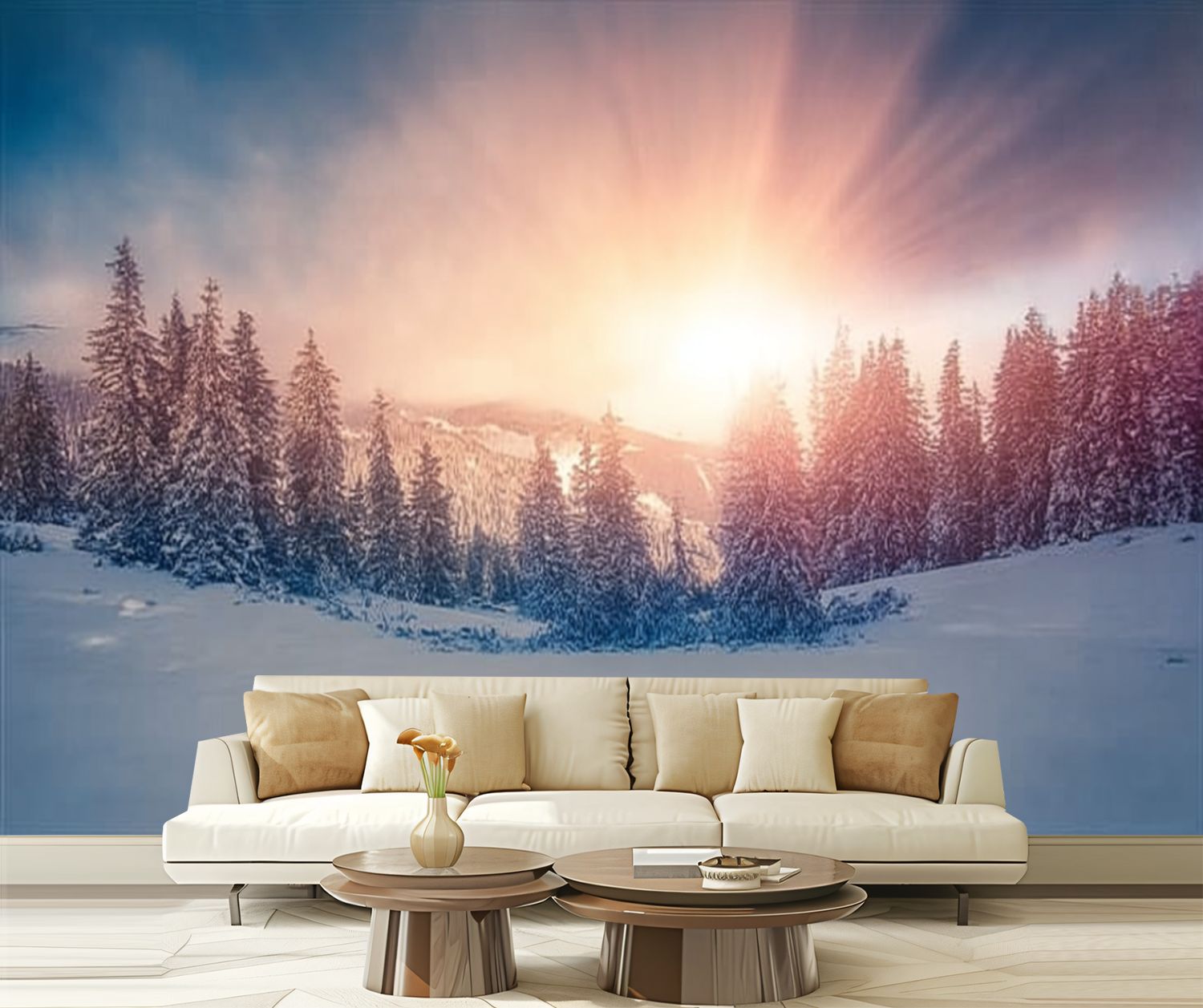 Peel and Stick Wallpaper Colorful winter scene Carpathian mountains Modern Art Wall Mural Decor Self Adhesive and Removable 69in x 98in