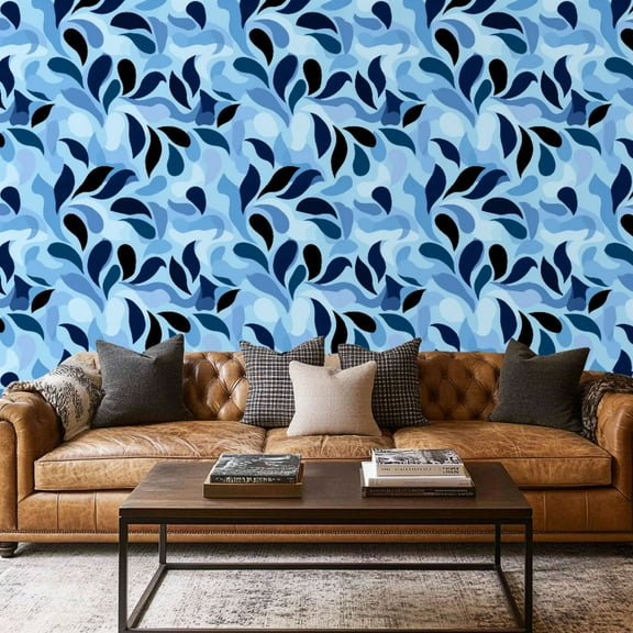 Peel and Stick Wallpaper Contact Paper Abstract Blue Floral Farmhouse Flower Leaf Foliage Abstraction Self Adhesive and Removable 17.7in x 118in