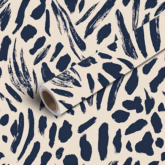 Peel and Stick Wallpaper Contact Paper Abstract Brushstroke Navy Blue Cream Organic Shapes Self Adhesive and Removable 17.7in x 118in