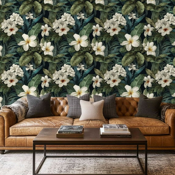 Peel and Stick Wallpaper Contact Paper Black Multi Fiji Garden Tropical Leaves Flowers Botanical Greenery Self Adhesive and Removable 17.7in x 118in