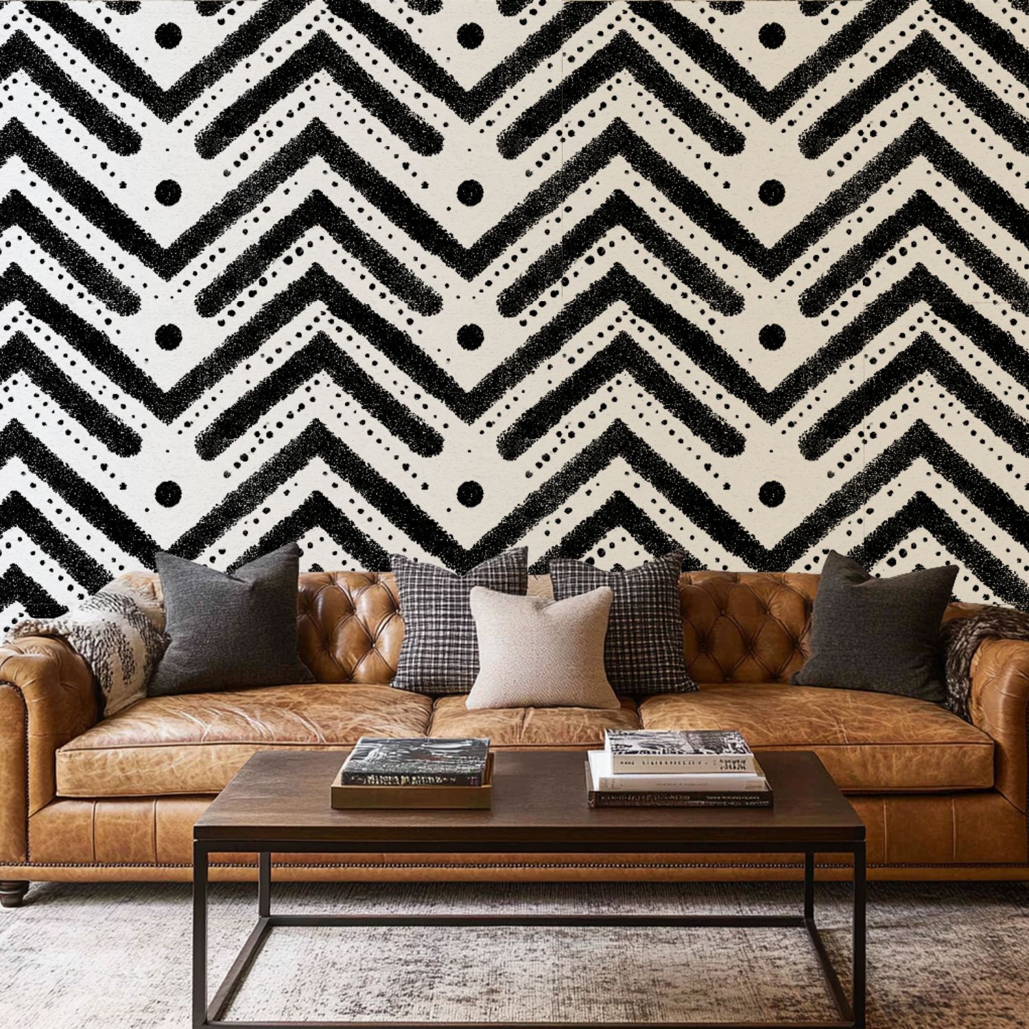 Peel And Stick Wallpaper | Boho Geometric Beige & Rusty Red | Removable Self-Adhesive For Walls, Cabinets, Furniture - View #3