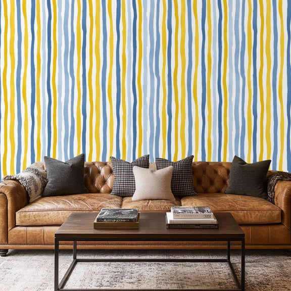 Peel and Stick Wallpaper Contact Paper Blue stripes Summer mediterranean sea lines print hand drawn Self Adhesive and Removable 17.7in x 118in