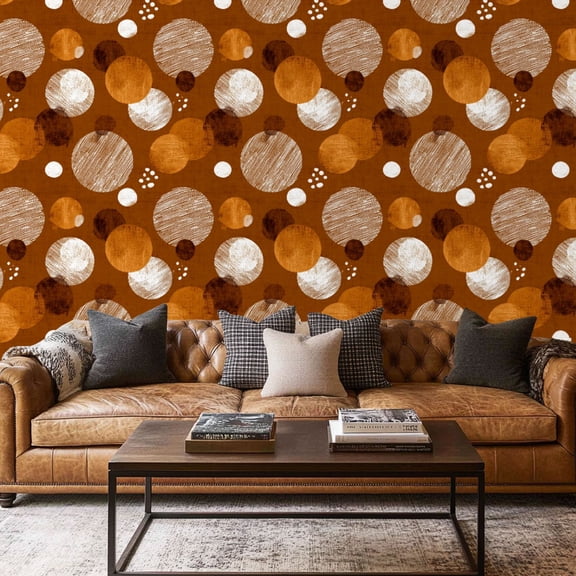 Peel and Stick Wallpaper Contact Paper Boho Modern Dots Caramel White Irregular White Dashes Brown Natural Self Adhesive and Removable 17.7in x 118in