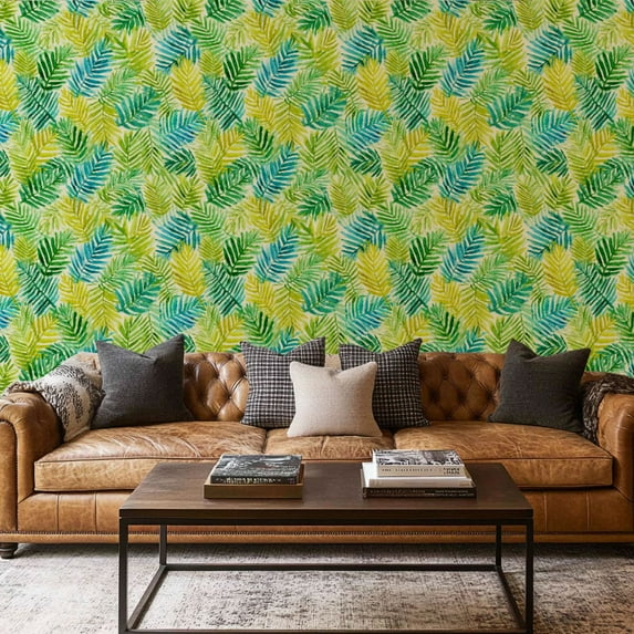 Peel and Stick Wallpaper Contact Paper Boho Tropical Botanical Leaf Palm Leaves Ferns Greenery Tropical Self Adhesive and Removable 17.7in x 118in