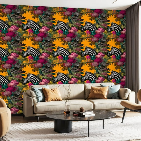 Peel and Stick Wallpaper Contact Paper Boho Zebra Animal Dark Floral Bathroom Flower Kitchen Accent Wall Self Adhesive and Removable 24in x 118in