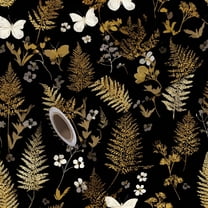 Peel and Stick Wallpaper Contact Paper Botanical Fern Butterfly Gold Accents Black Self Adhesive and Removable 17.7in x 118in