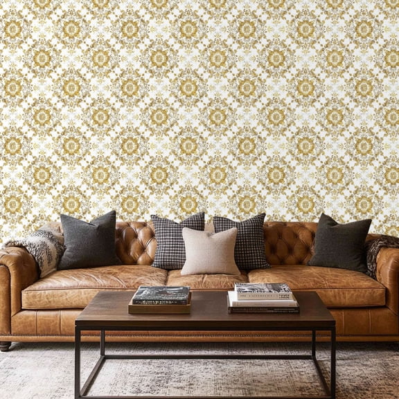 Peel and Stick Wallpaper Contact Paper Classic Damask gold flower style Baroque Elegant Graphic Self Adhesive and Removable 17.7in x 118in