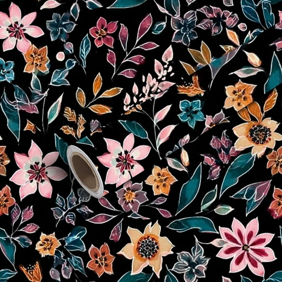 Peel and Stick Wallpaper Contact Paper Coloring embroidery flowers floral Self Adhesive and Removable 17.7in x 118in
