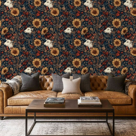 Peel and Stick Wallpaper Contact Paper Cow Sunflower Artistic Painted Vintage Self Adhesive Removable Self Adhesive and Removable 17.7in x 118in