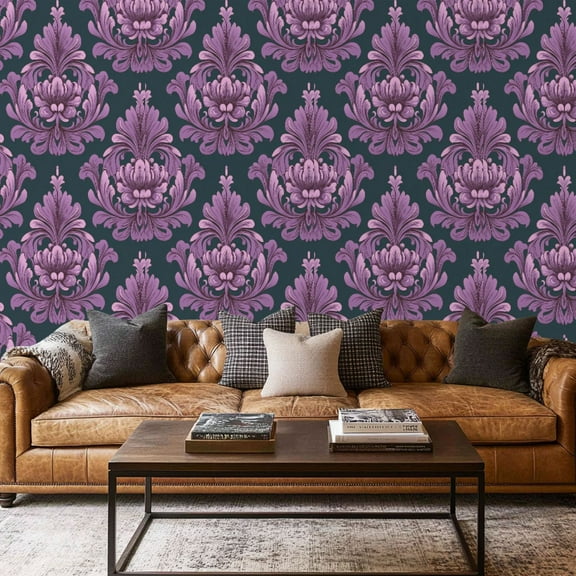 Peel and Stick Wallpaper Contact Paper Damask pink floral purple vintage style elegant for textiles Self Adhesive and Removable 17.7in x 118in