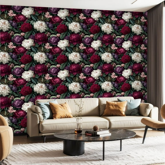 Peel and Stick Wallpaper Contact Paper Dark Floral Peony Gothic Botanical Vintage Flower Bathroom Peonies Self Adhesive and Removable 23.6in x 118in