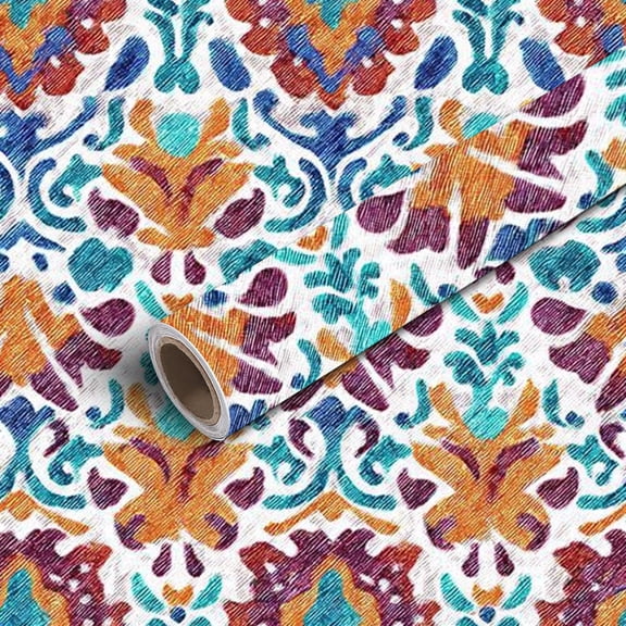 Peel and Stick Wallpaper Contact Paper Embroidered Bohemian wavy print Watercolor texture Self Adhesive and Removable 24in x 118in