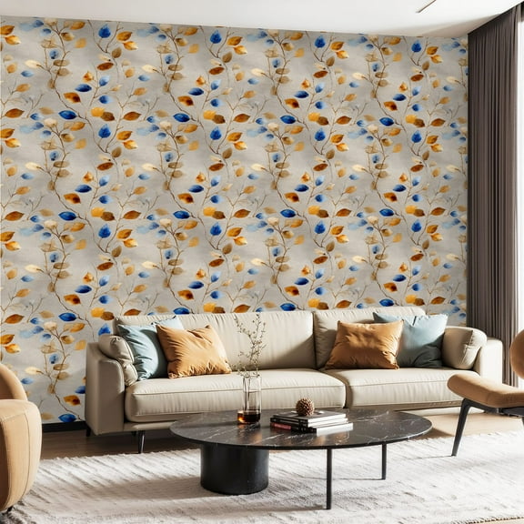 Peel and Stick Wallpaper Contact Paper Floral Colorful Forest Beige Orange Blue Branches Leaves Colorful Self Adhesive and Removable 23.6in x 118in
