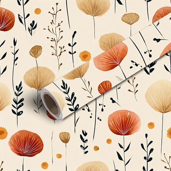 Peel and Stick Wallpaper Contact Paper Floral Soft Orange Yellow Blooms Cream Self Adhesive and Removable 17.7in x 118in