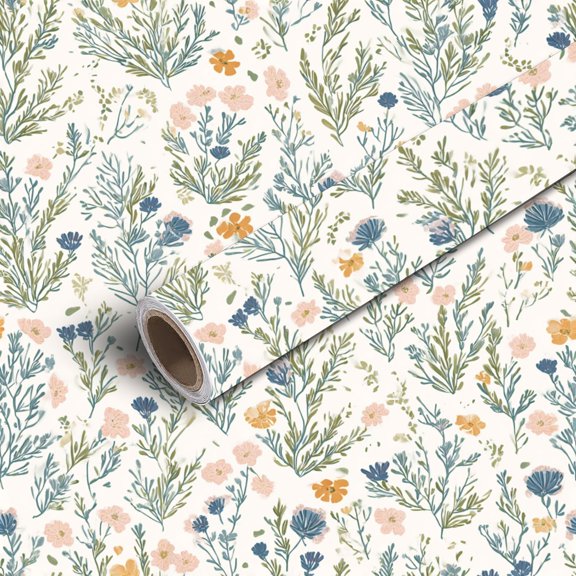 Peel and Stick Wallpaper Contact Paper Floral Wildflower Botanical Soft Pastel Blue Green Peach Blossoms Self Adhesive and Removable 17.7in x 118in