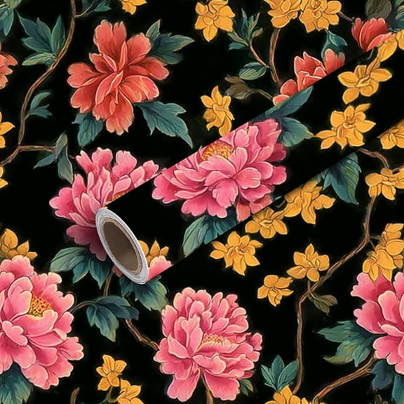 Peel and Stick Wallpaper Contact Paper Floral chinese embroidery style Flower Flourish ornamental Self Adhesive and Removable 24in x 118in