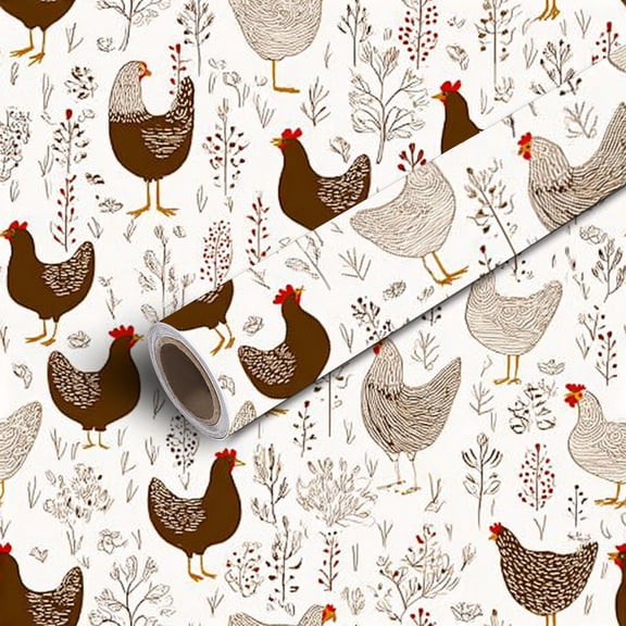 Peel and Stick Wallpaper Contact Paper Floral cute cartoon chicken white Self Adhesive and Removable 24in x 118in
