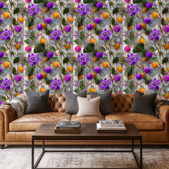 Peel and Stick Wallpaper Contact Paper Frosted Wood Winter Trees Silver Tropical Leaves Purple Passion Self Adhesive and Removable 17.7in x 118in