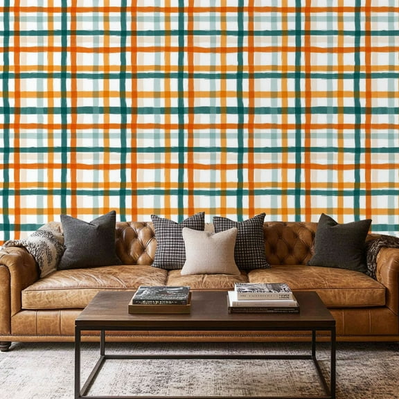 Peel and Stick Wallpaper Contact Paper Gingham watercolor strokes checkered plaid rustic tartan Self Adhesive and Removable 17.7in x 118in